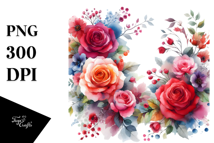 Colorful Watercolor Red Roses PNG