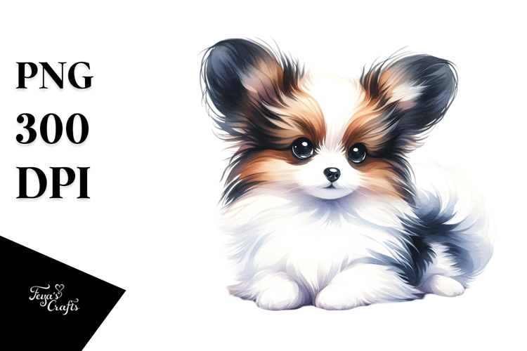 Sitting Papillon Watercolor PNG