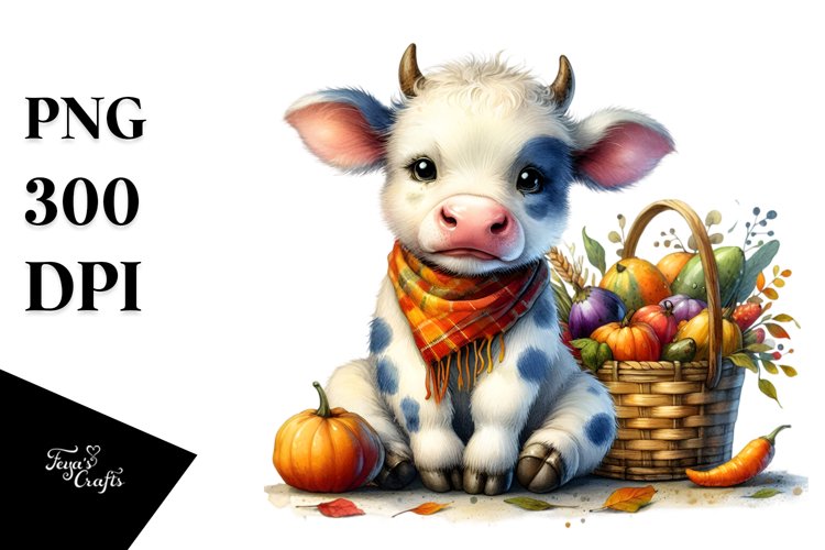 Colorful Baby Cow | Watercolor | Basket example image 1