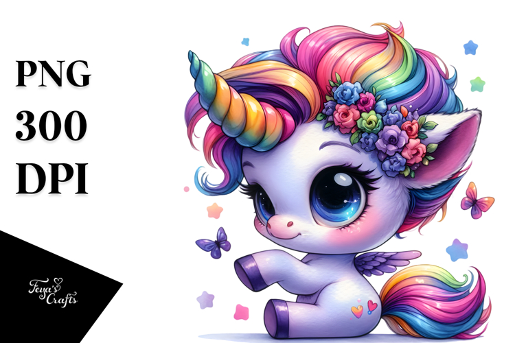 Cute Baby Unicorn Playing PNG