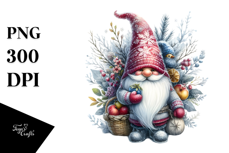 Detailed Winter Gnome Watercolor PNG