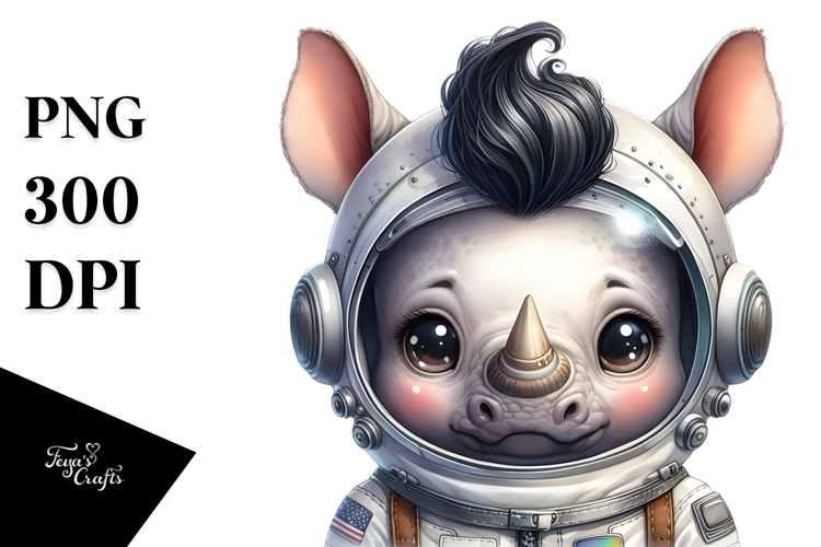 Energetic Rhino with Astronaut Helmet, High-Res PNG