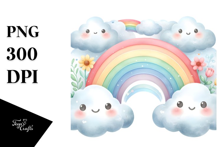 Cute Rainbow Between Clouds PNG