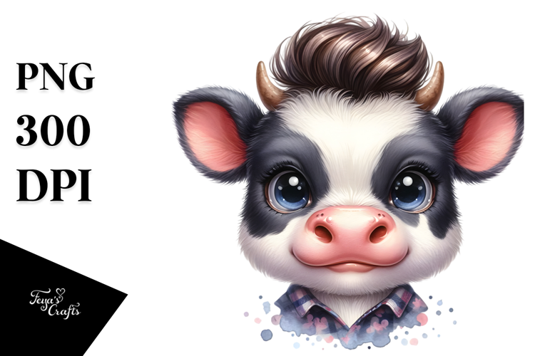 Cute Baby Cow with Cool Haircut PNG