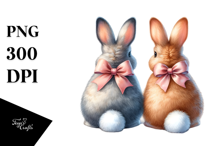 Creative Back View of Sitting Bunnies, High-Quality PNG