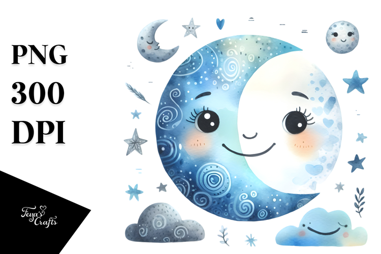 Smiling Whimsical Half Moon, Transparent PNG