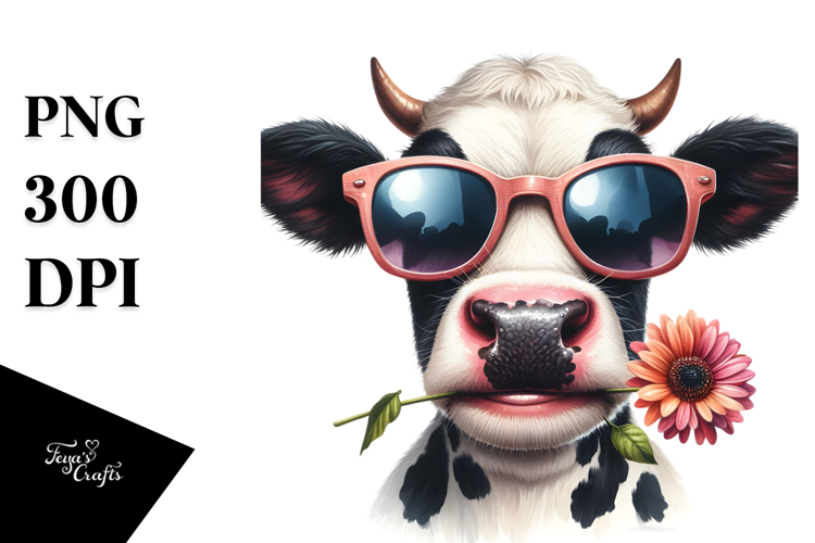 Funny Cow with Flower in Mouth PNG