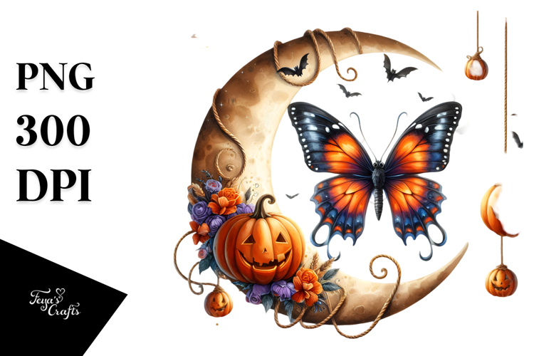 Butterfly Dressed for Halloween, Watercolor PNG