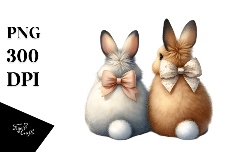 Back View Bunnies with Bow PNG