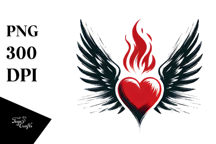 Fire Heart with Wings PNG