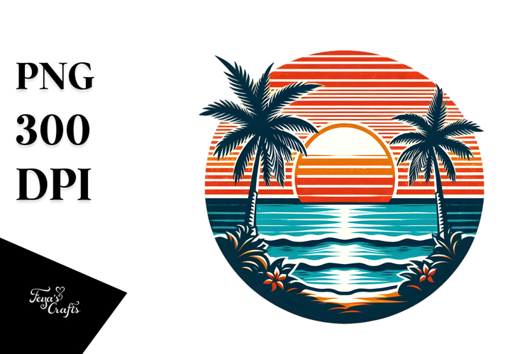 Retro Tropical Island Sunset Design