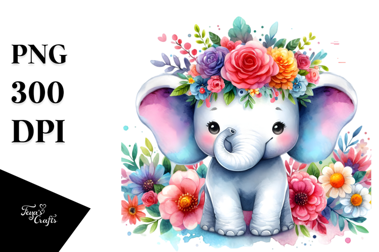 Vibrant Elephant Flower Crown Clipart