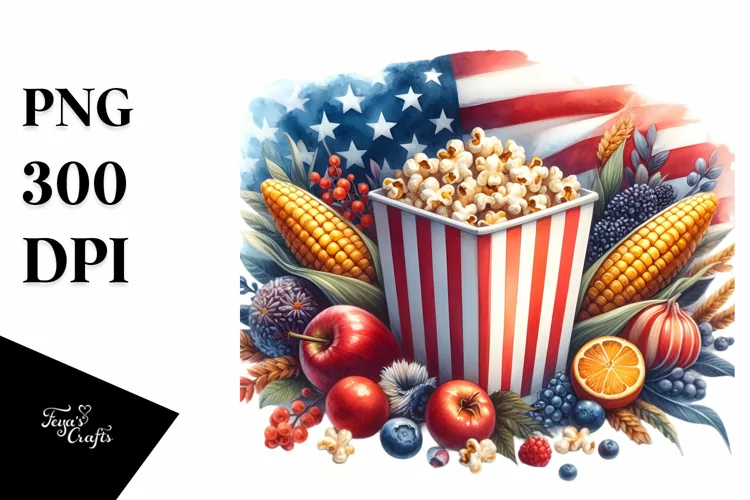 Watercolor Vintage Popcorn Clipart