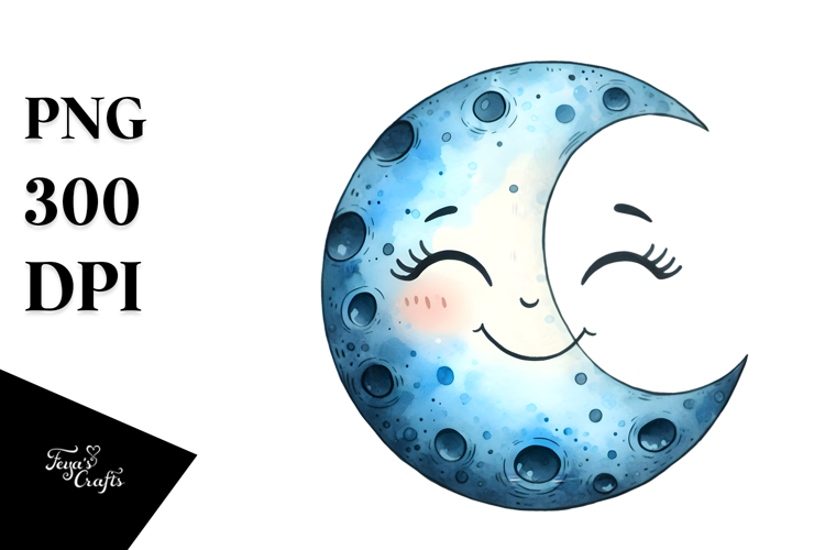 Smiling Whimsical Half Moon, Transparent PNG