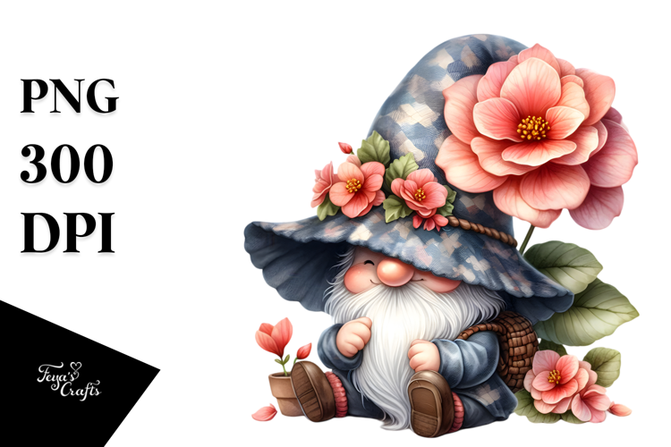 Cute Gnome with Begonia PNG