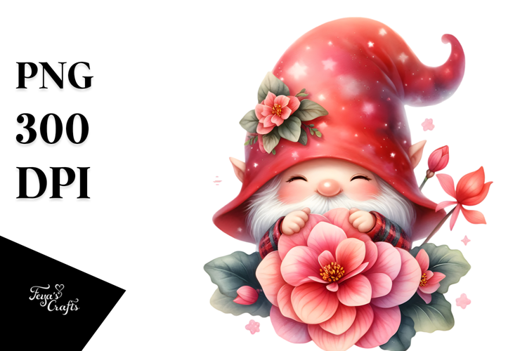 Cute Gnome with Begonia PNG