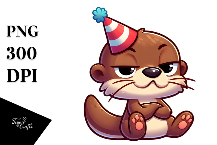 Animated Otter with Party Hat PNG