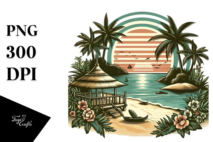 Retro Tropical Island Beach, 20 oz Tumbler