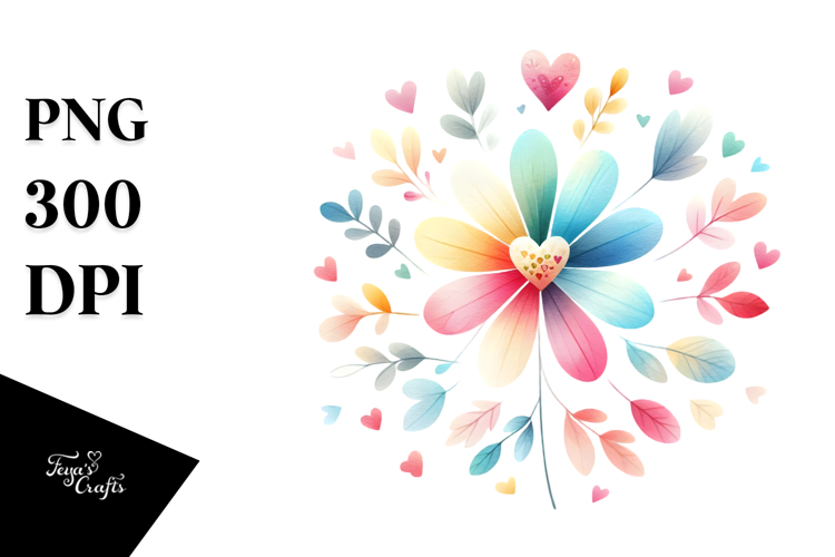 Simple Flower with Hearts PNG
