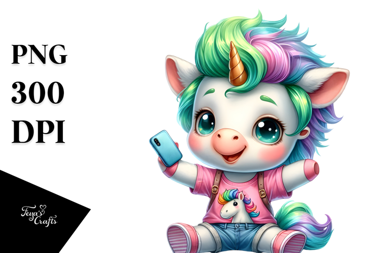 Cute Baby Unicorn Drawing, Vibrant PNG