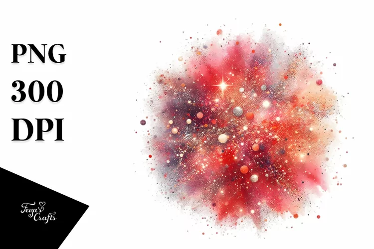 Colorful Redish Glitery Particles Watercolor
