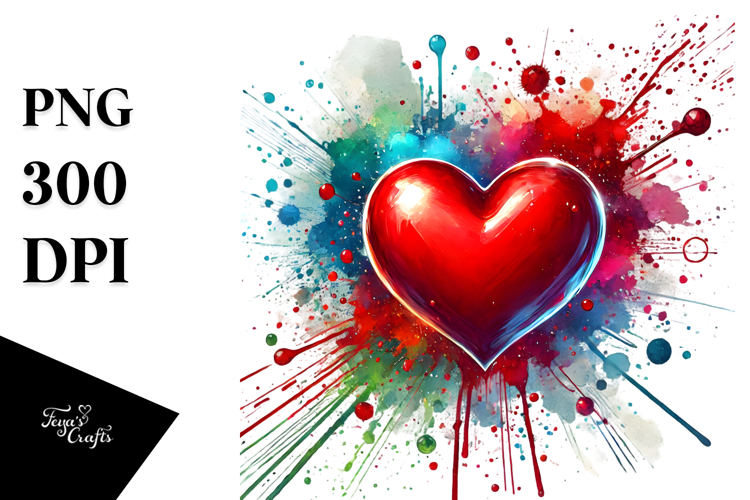 Colorful Red Glossy Heart Digital Painting