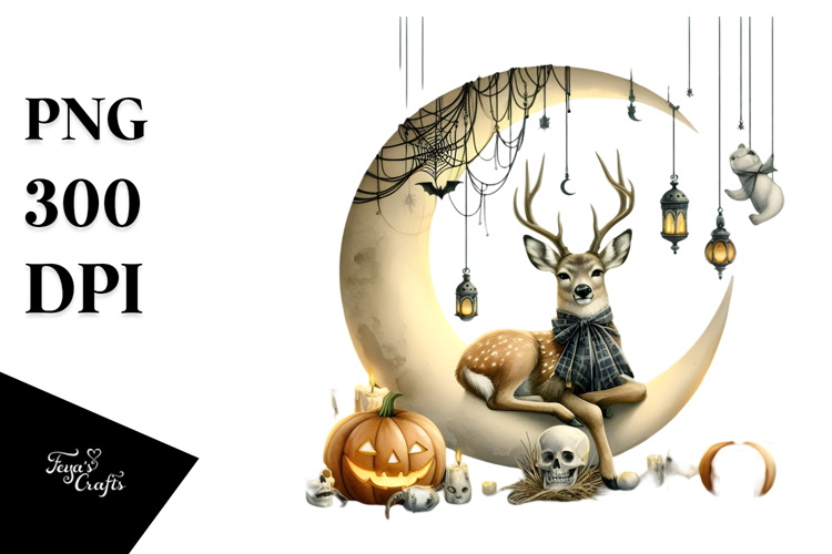 Deer Dressed for Halloween, Watercolor PNG