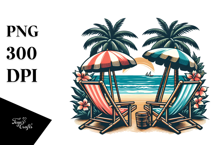 Retro Tropical Beach Chairs Tee, PNG