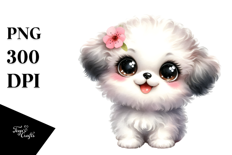 Cute Watercolor Bichpoo PNG example image 1