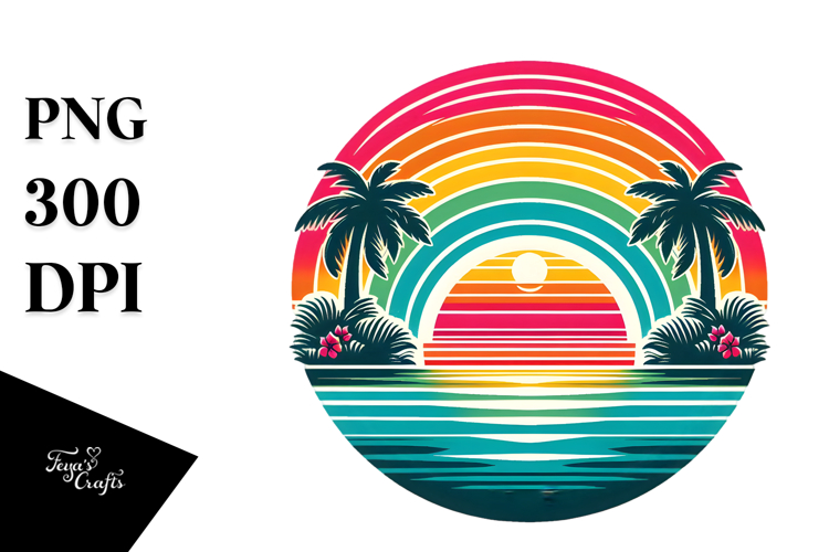 Retro Tropical Rainbow Sunset 20 oz Tumbler PNG
