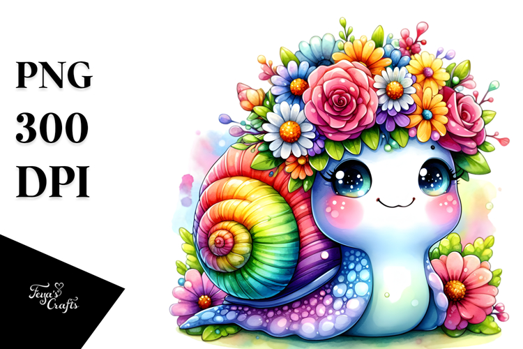 Vibrant Flower Crown Snail Clipart