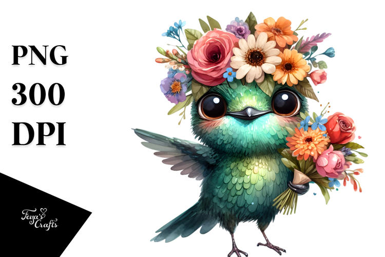 Hummingbird with Flower Bouquet, Transparent PNG