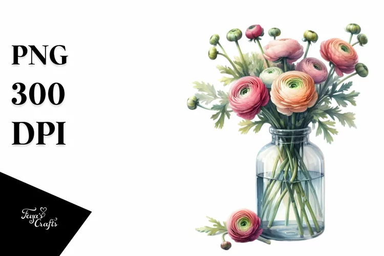 Bottle with Ranunculus | Sublimation | Clipart