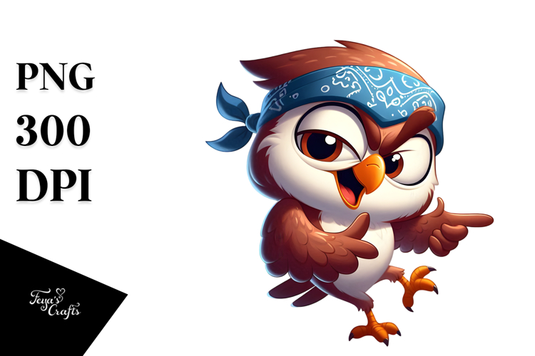 Innocent Cartoon Owl with Bandana PNG