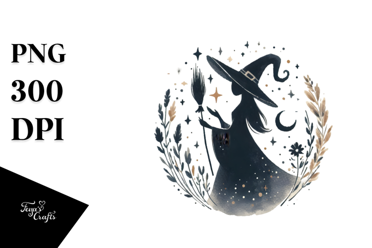 Simple Watercolor Retro Witch PNG