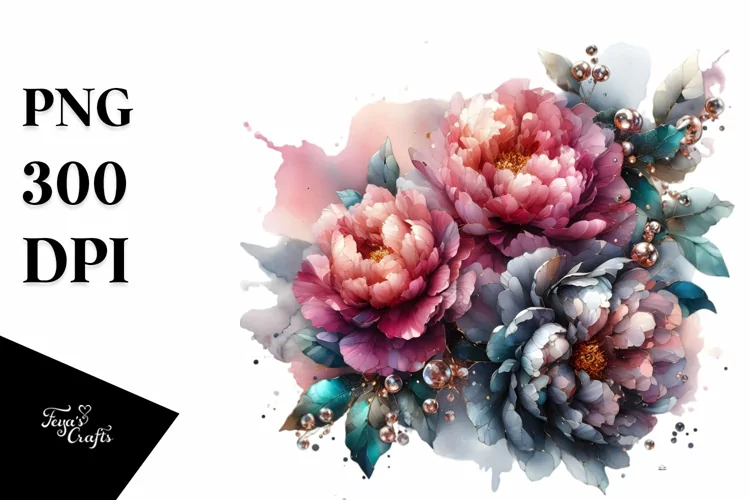 Abstract Watercolor Peonies Made of Shiny Material |