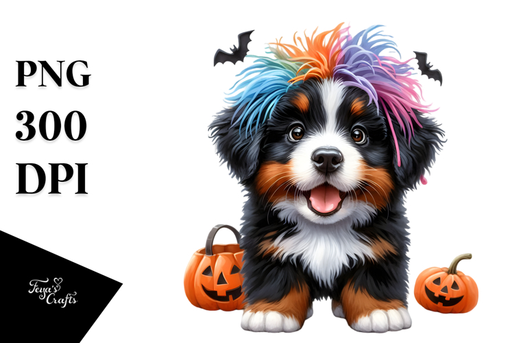 Watercolor Bernese Mountain Dog for Halloween PNG