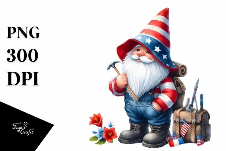 Washed Watercolor Patriotic Farmer Gnome | Sublimation
