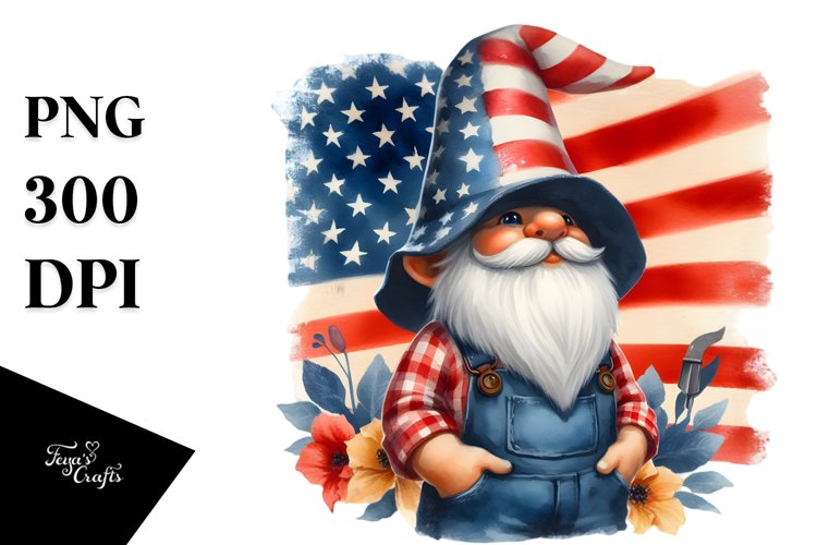 Washed Watercolor Patriotic Farmer Gnome | Sublimation
