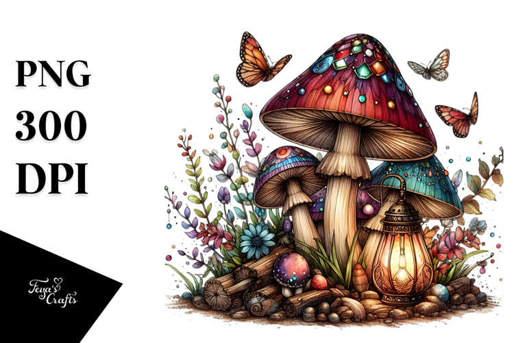 Magical Mushroom with Watercolor Splash PNG