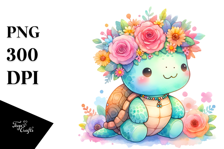 Cute Vibrant Flower Crown Turtle Clipart