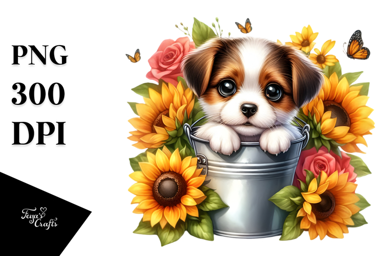 Cute Baby Dog by the Bucket, Transparent PNG