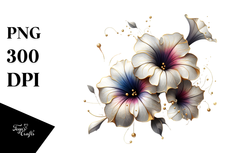 Glossy Petunia with Golden Accents, PNG