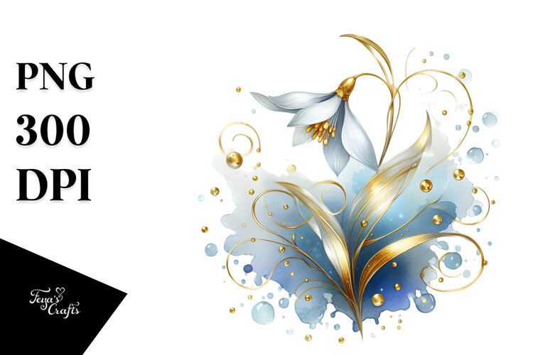 Abstract Glossy Snowdrop Golden Insertions PNG example image 1