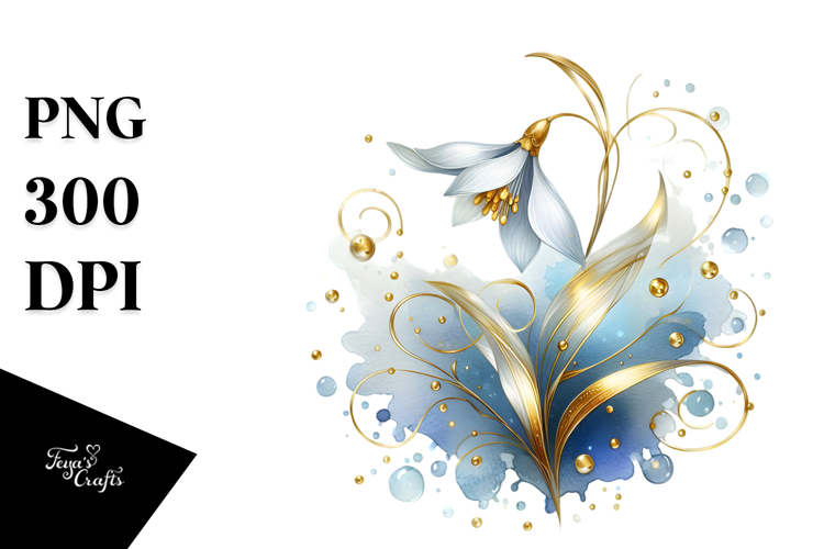 Abstract Glossy Snowdrop Golden Insertions PNG