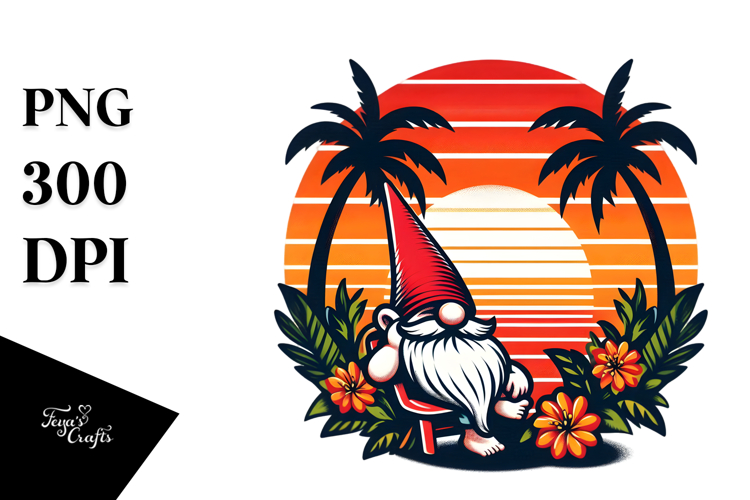 Retro Tropical Island Sunset, PNG