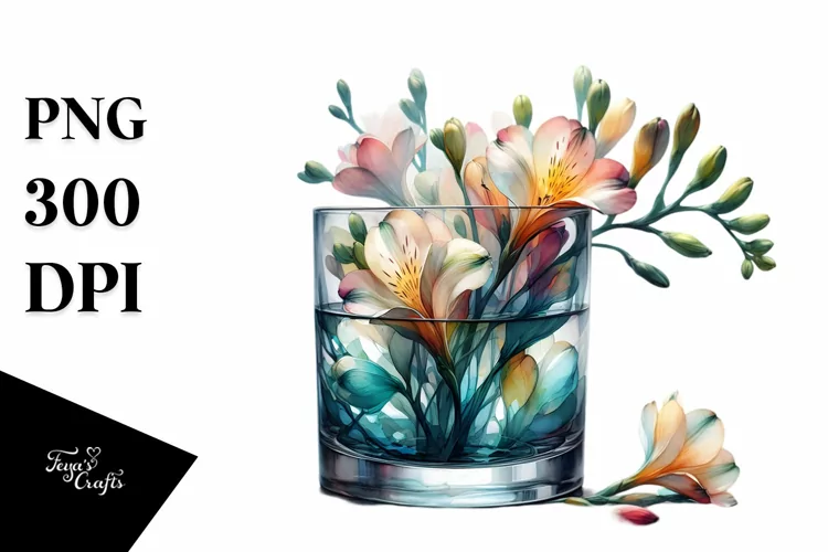 Abstract Watercolor with Large Freesia