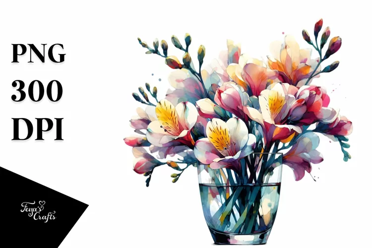 Abstract Watercolor with Large Freesia