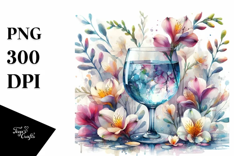 Abstract Watercolor with Large Freesia
