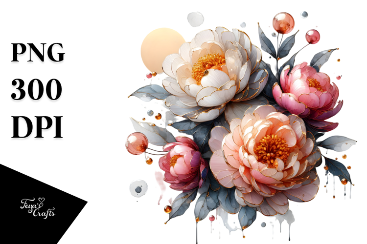 Abstract Glossy Peonies PNG